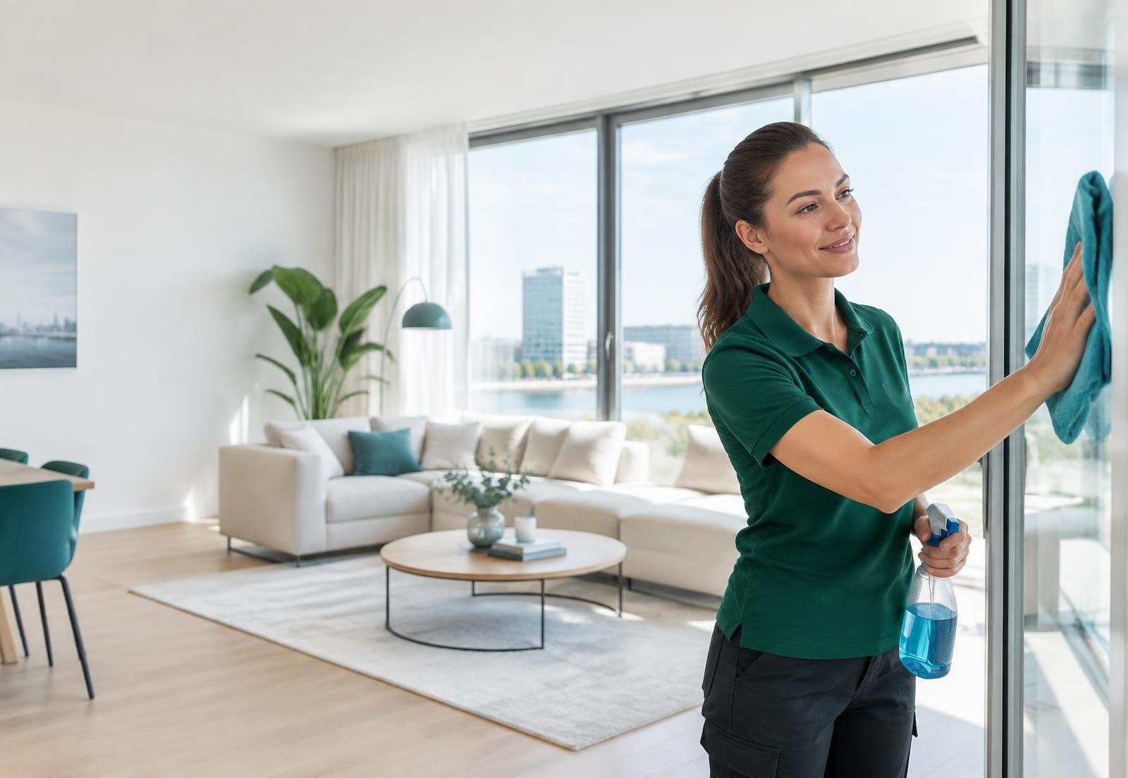 Medewerker van Excellent Clean Shine maakt een lichte woning schoon